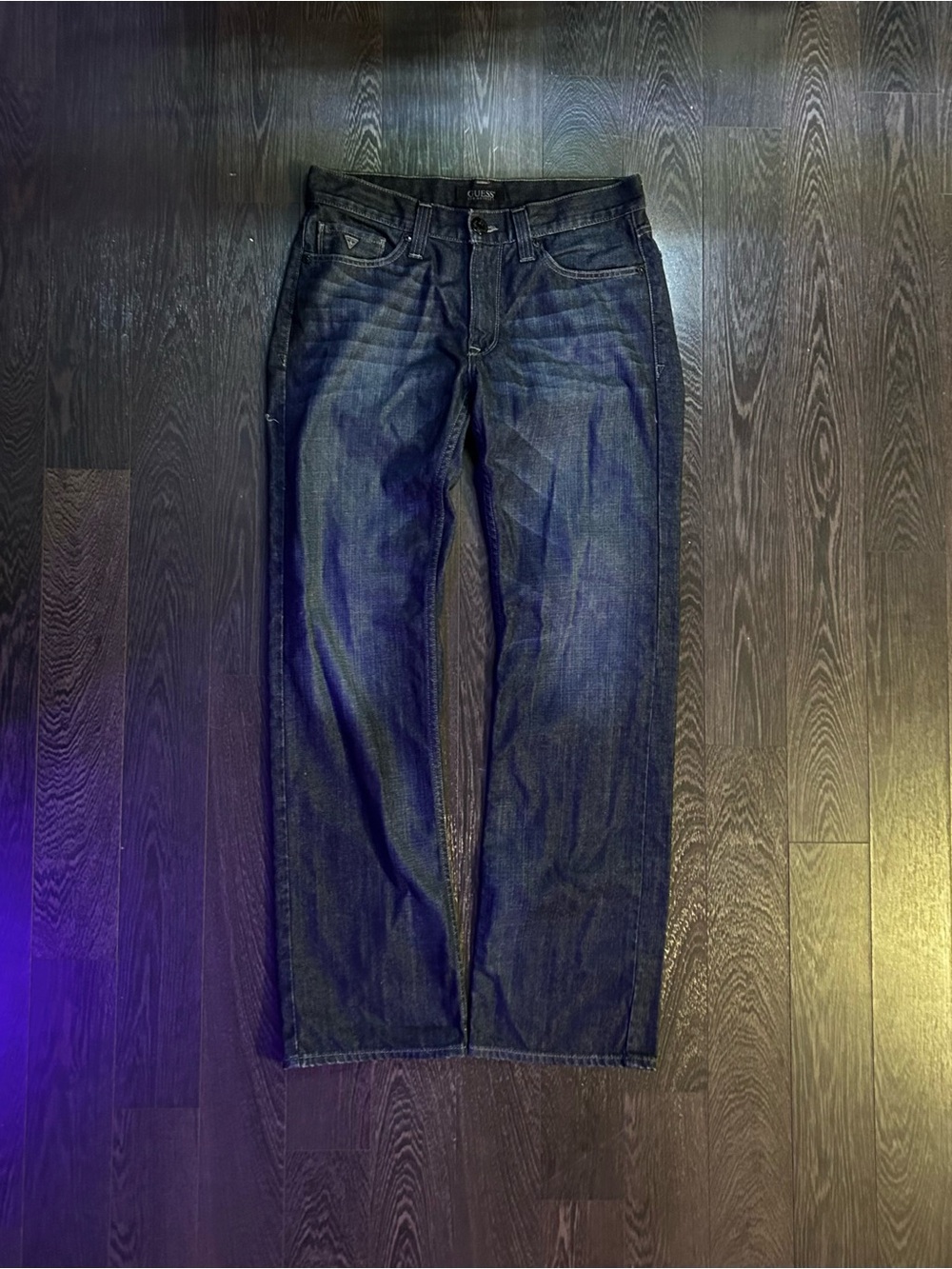 Y2K Guess Men's Dark Blue Relaxed Jeans Vintage